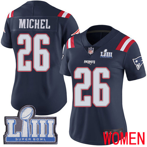 New England Patriots Football #26 Super Bowl LIII Bound Limited Navy Blue Women Sony Michel NFL Jersey->women nfl jersey->Women Jersey